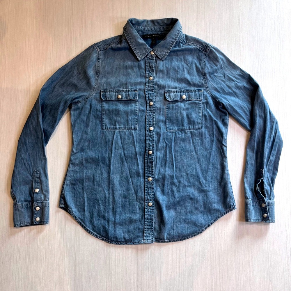 White House Black Market Denim Button-Down Shirt - Blue - Picture 3 of 7